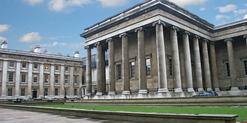 Main entrance of British museum in London, UK