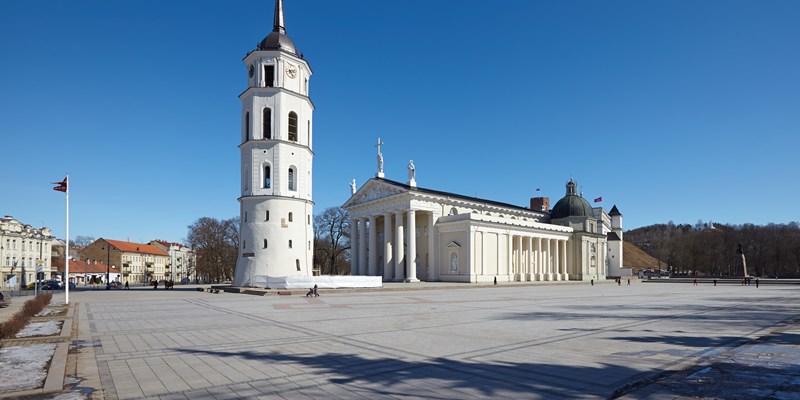The Cathedral Square in Vilnius at sunset